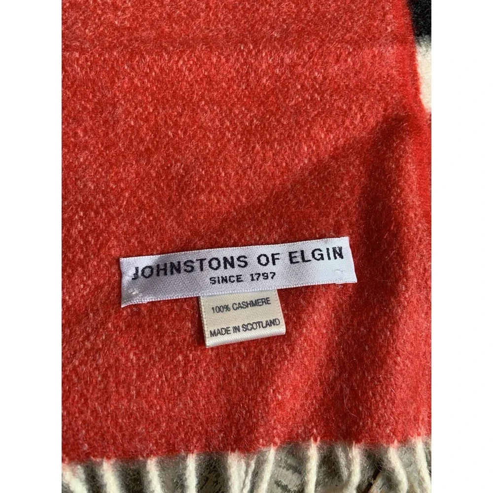 Johnstons of Elgin Scotland 100% Cashmere Fringe Scarf Multicolor‎ Plaid 60 X 8